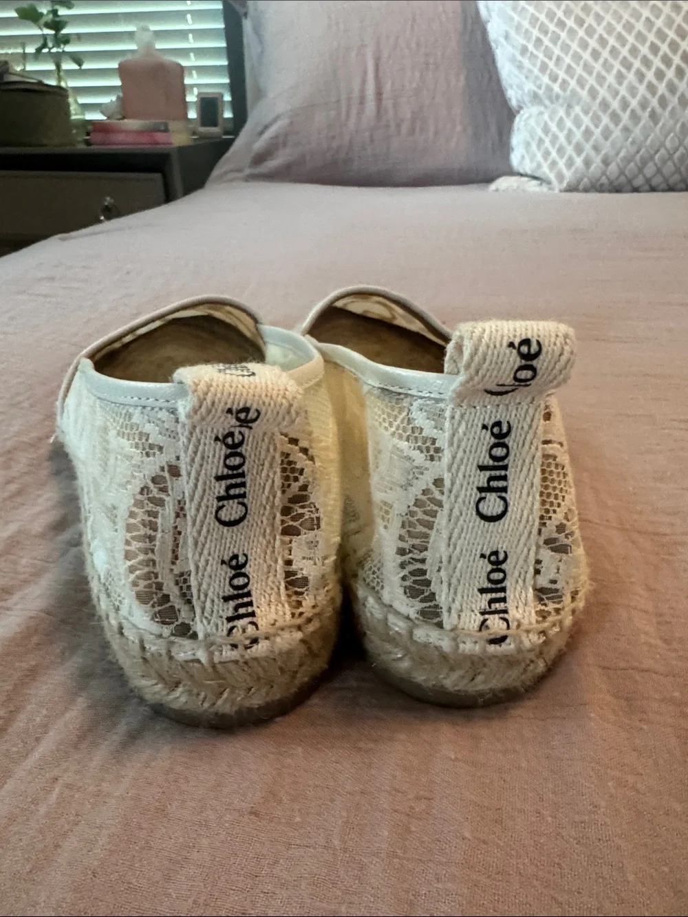 Chloé Woody Lace Espadrille Flats Ivory Size 38
